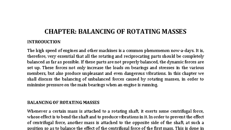 CHAPTER: BALANCING OF ROTATING MASSES (ENG 101) - Studocu