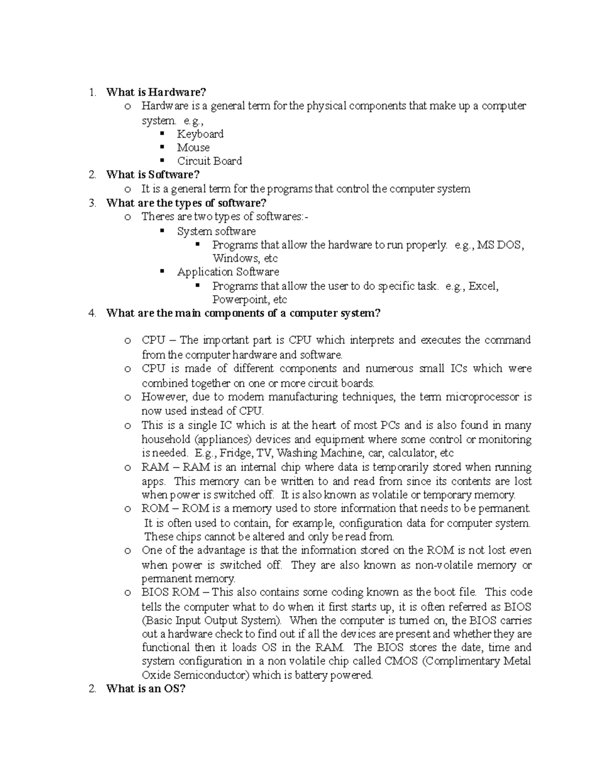 Components AND Types OF Computer ICT Notes