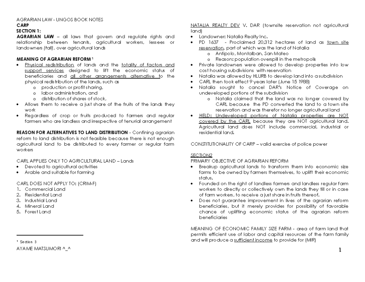Agrarian Law Overview and Key Concepts (CARP) - PDF - Studocu