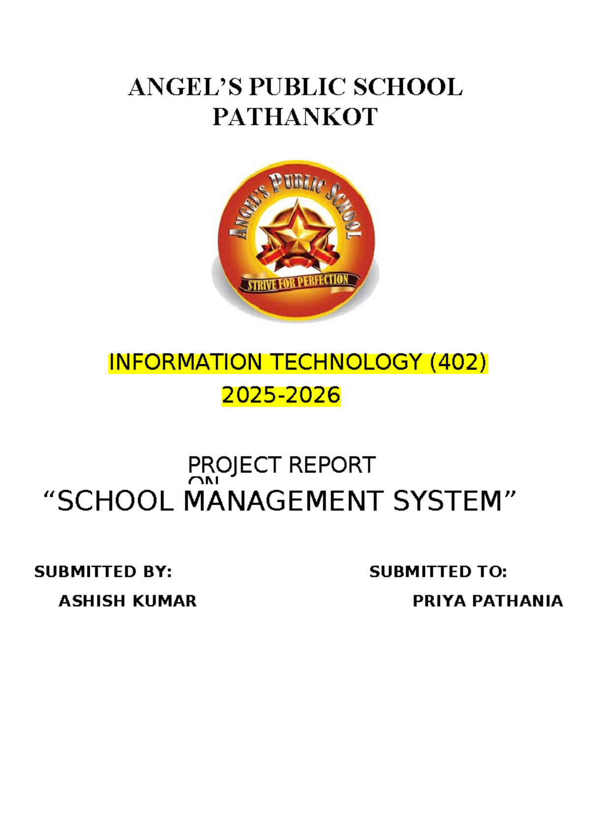 School Management System Project Report (IT 402) - Studocu