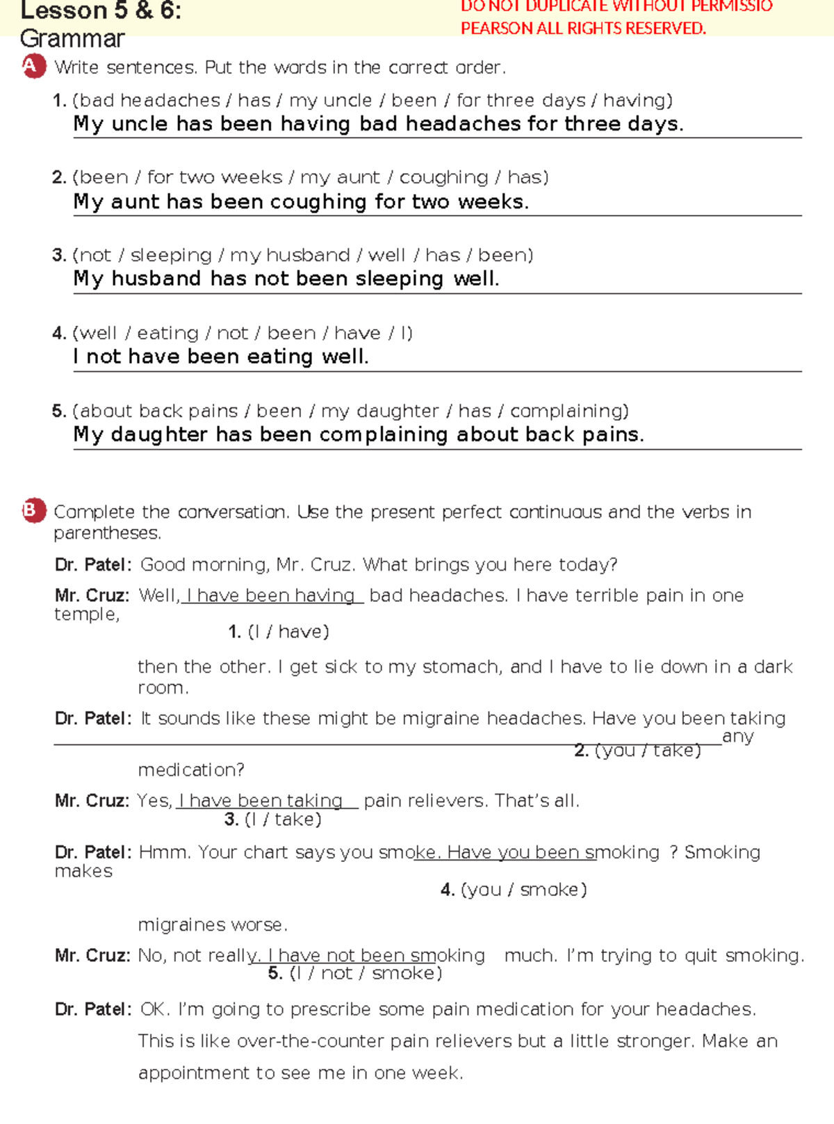ENG 101: Lesson 5 - Grammar & Present Perfect Continuous Exercises ...