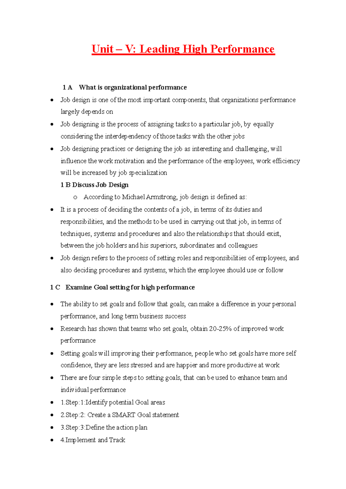 OB 5: High Performance Leadership and Job Design Notes - Studocu