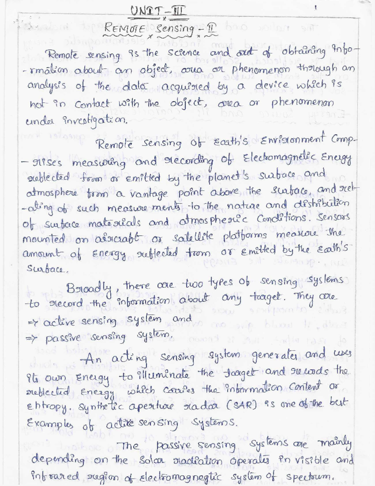 Rs 2 - Notes - UNIT X REMOTE sensing II Remote sensing is the Science ...