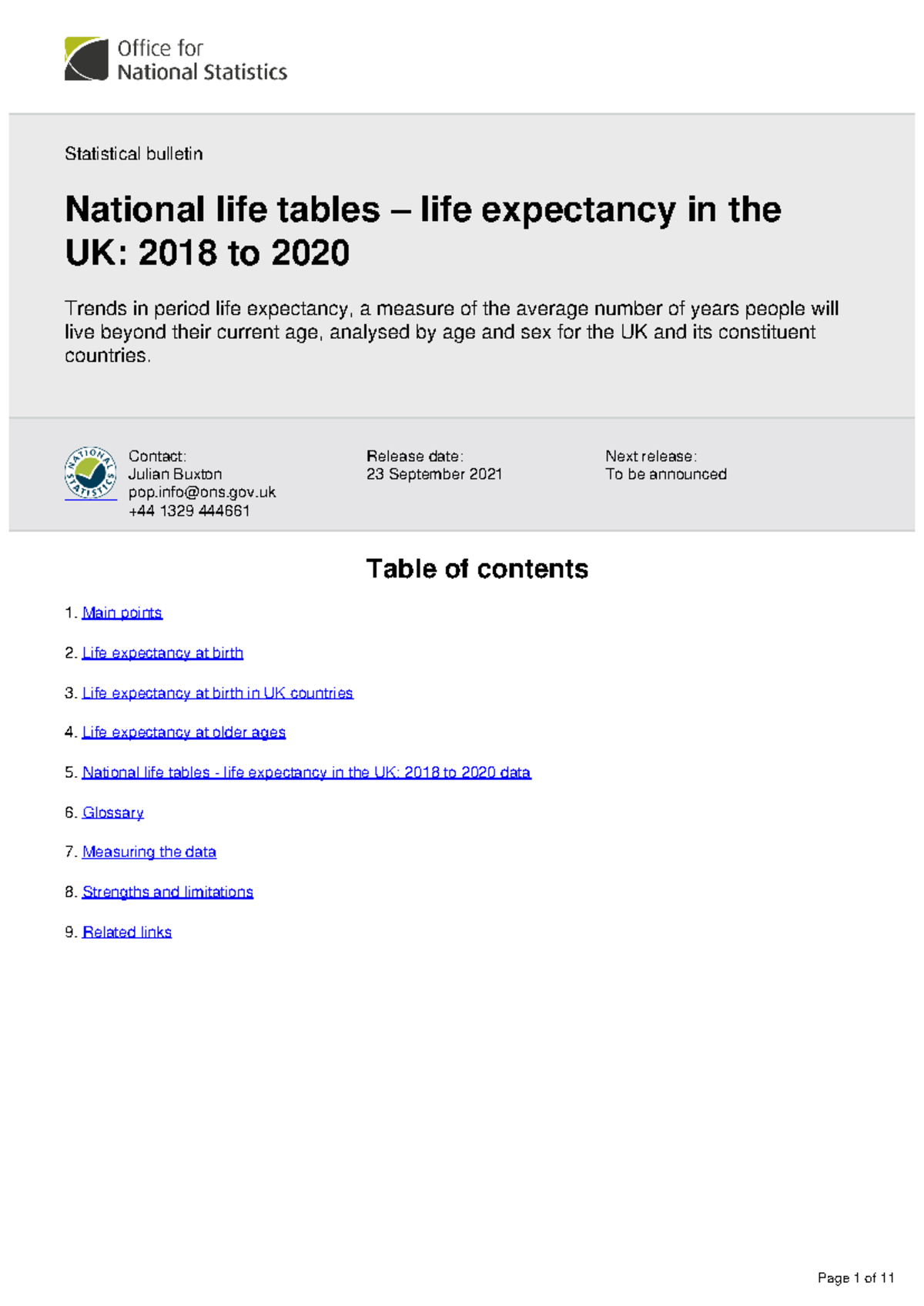 National Life Tables: Life Expectancy in the UK (2018-2020) Analysis ...