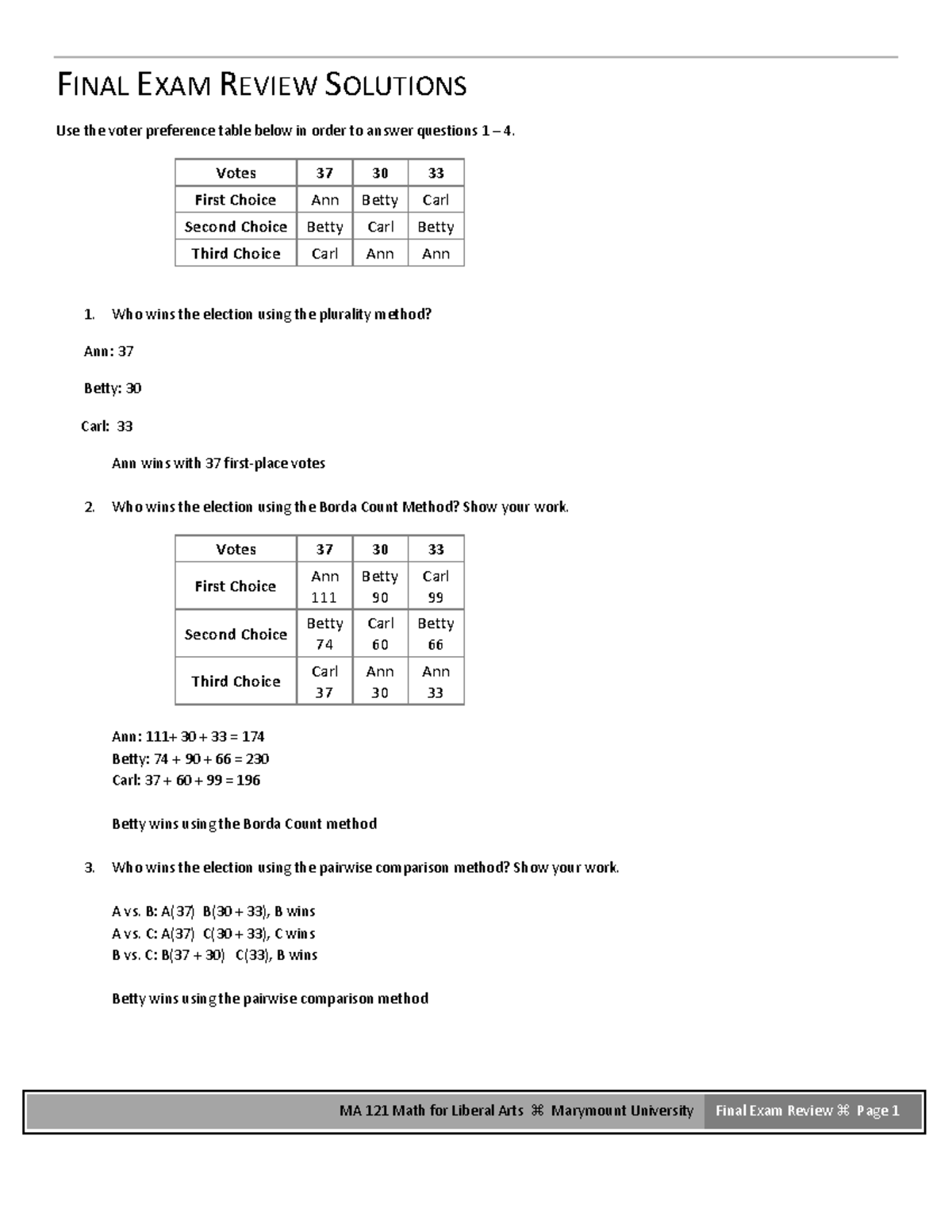 MA 121 Final Exam Review Solutions - Studocu