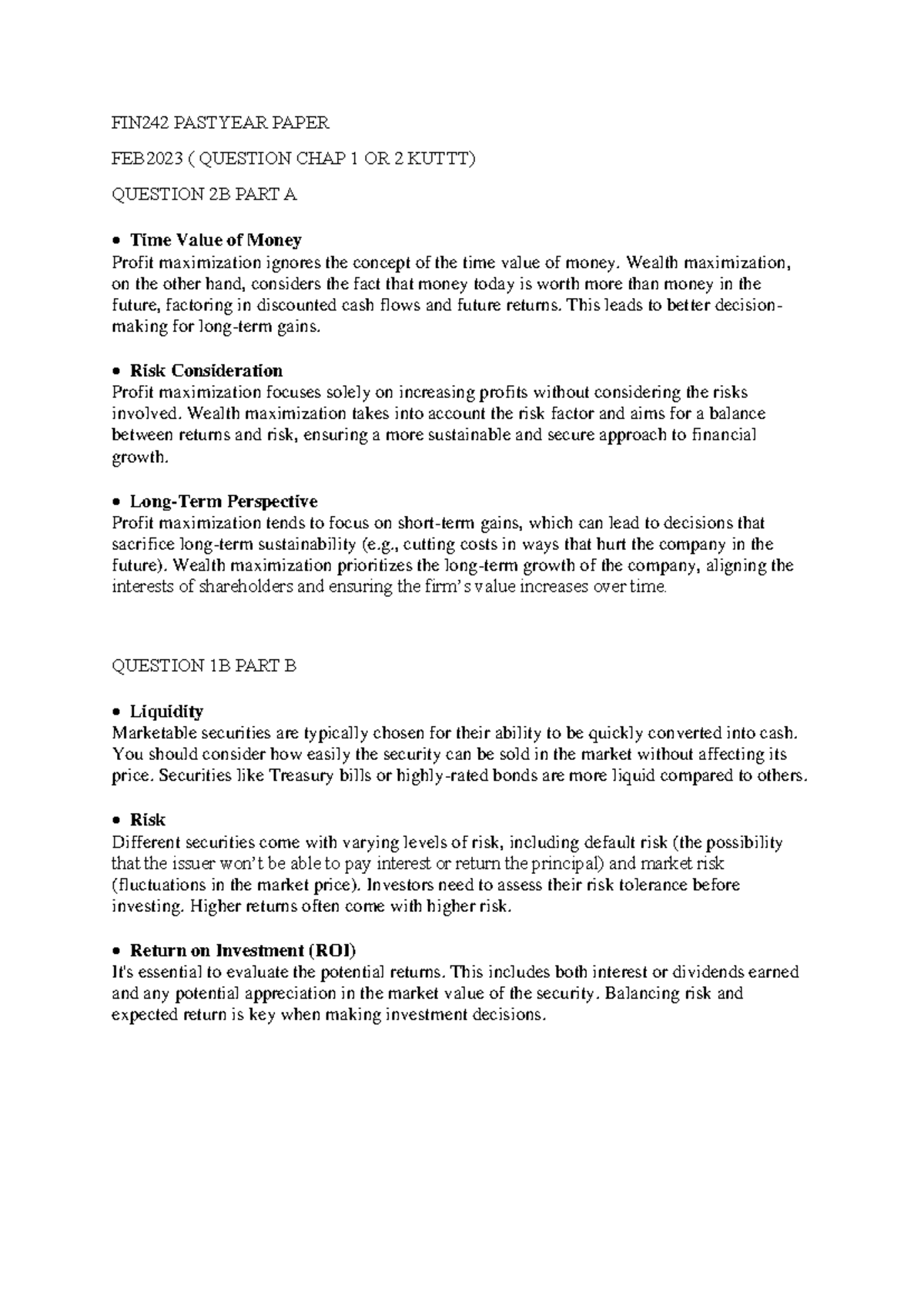 FIN242 Past-Year Paper Analysis - Feb 2023 Exam Questions - Studocu