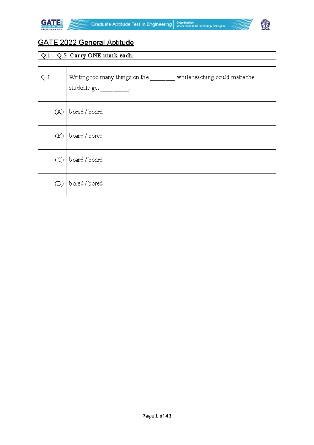 GATE 2022 General Aptitude Questions - Studocu
