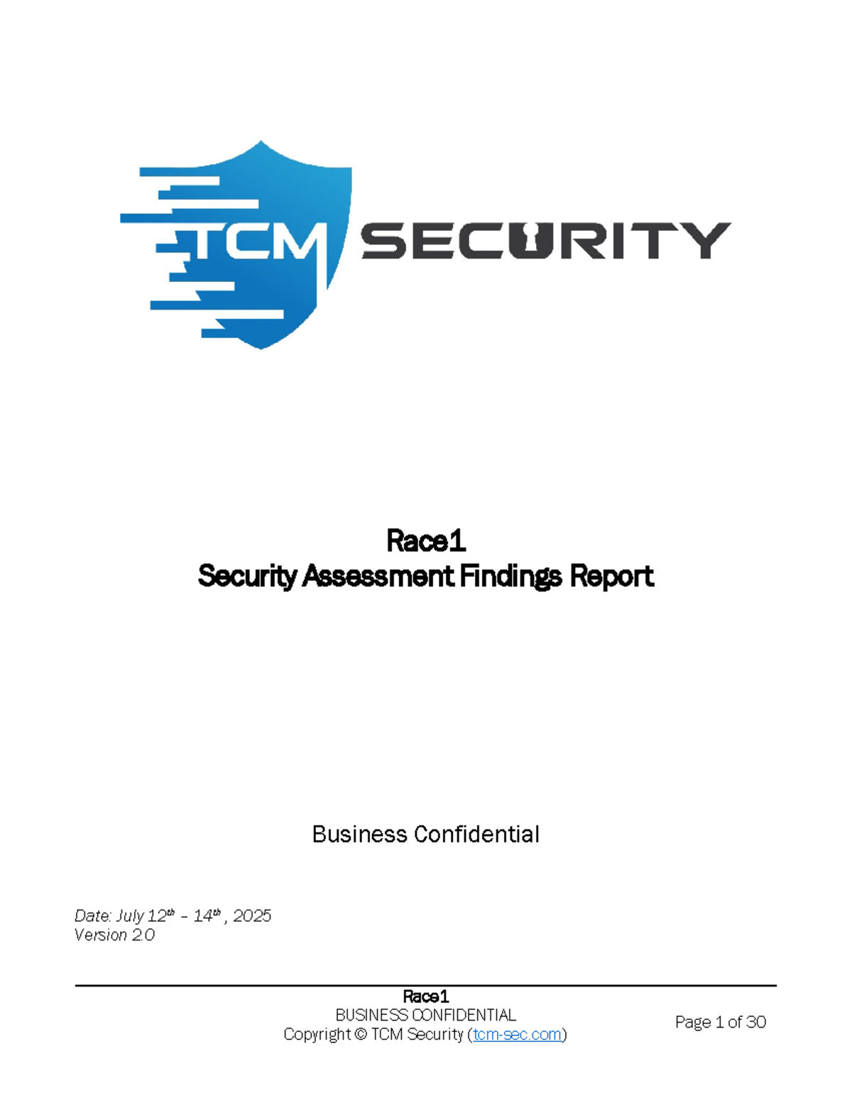 Race1 Security Assessment Findings Report (July 2025) - Document Preview