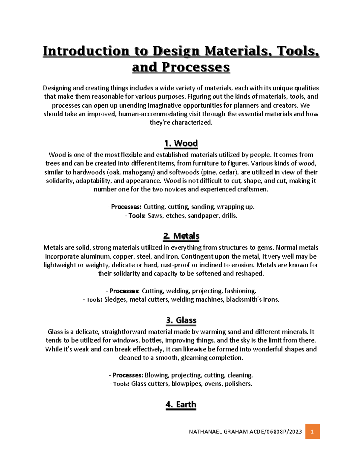 ACDE/06808P/2023 Introduction to Design Materials and Their Properties ...