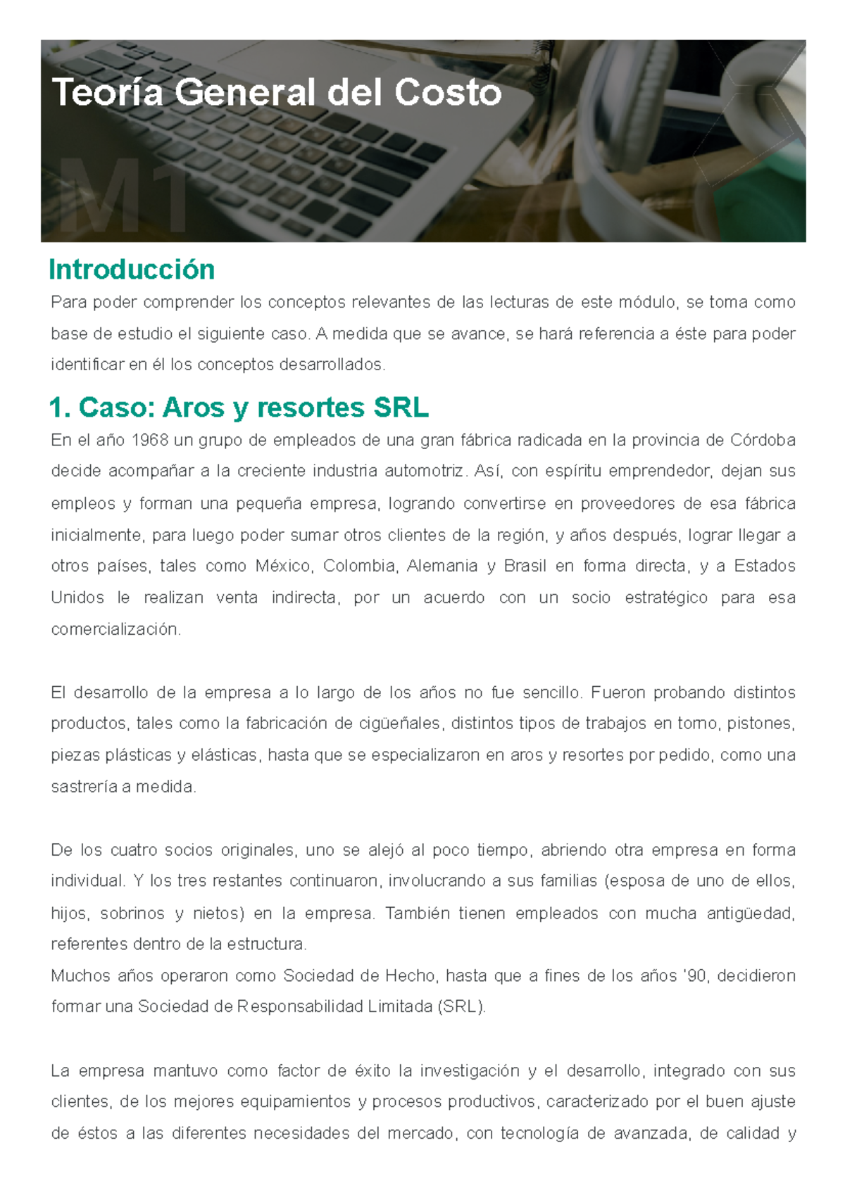 Contabilidad de Costos: Teoría General y Caso Aros y Resortes SRL - Studocu