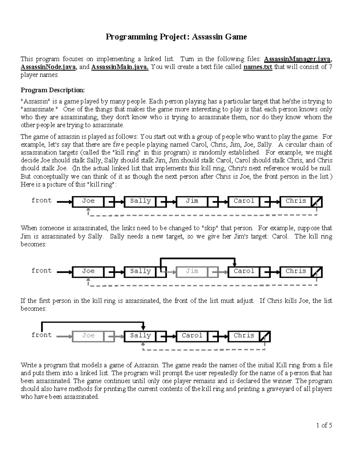 Programming Project: Assassin Game (CS101) Instructions and ...