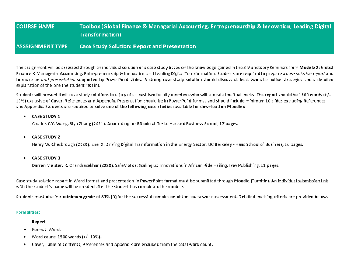Case Study Analysis Report: Global Finance & Managerial Accounting ...