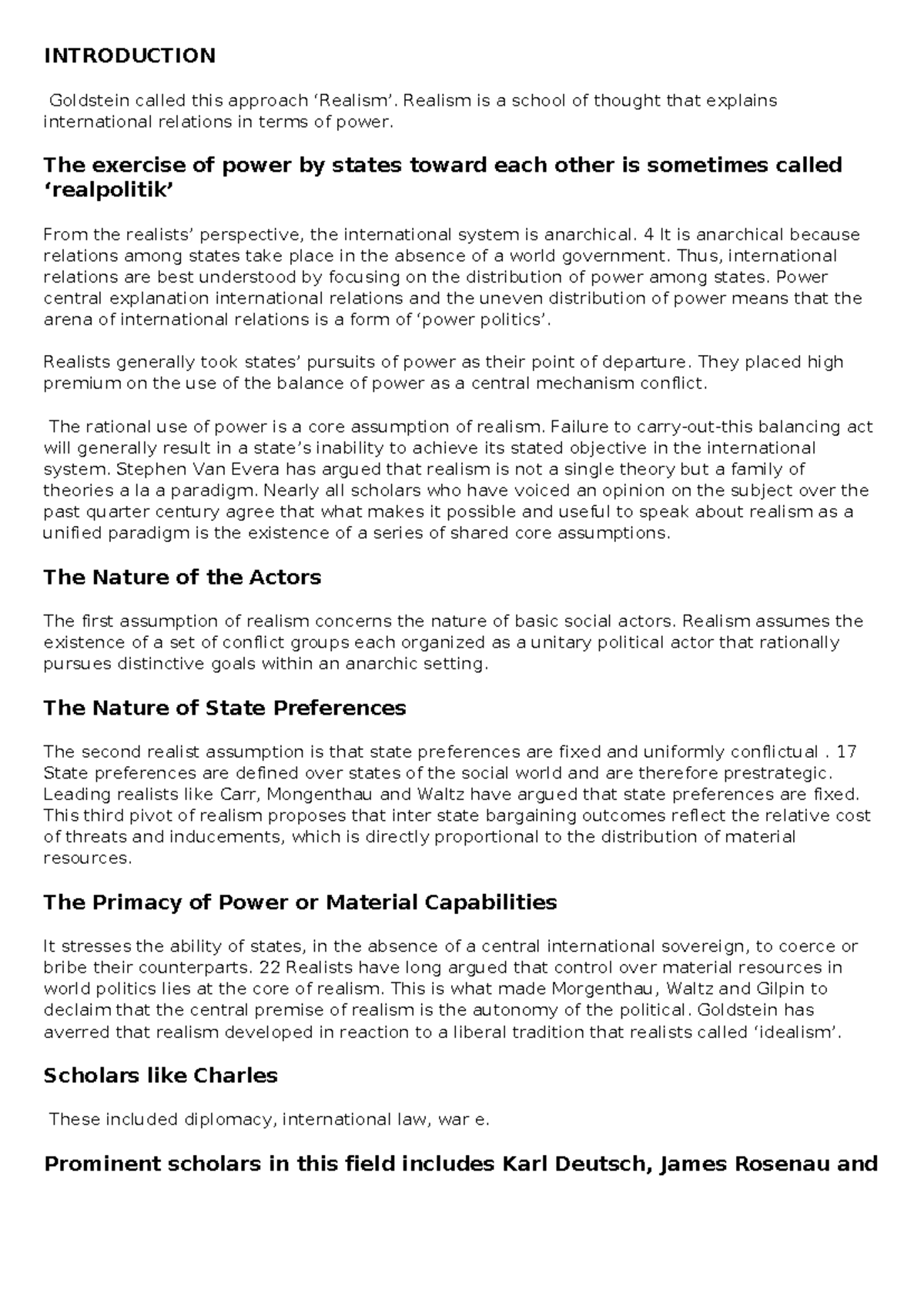 Summary of Realism in International Relations - IR 101 - Studocu