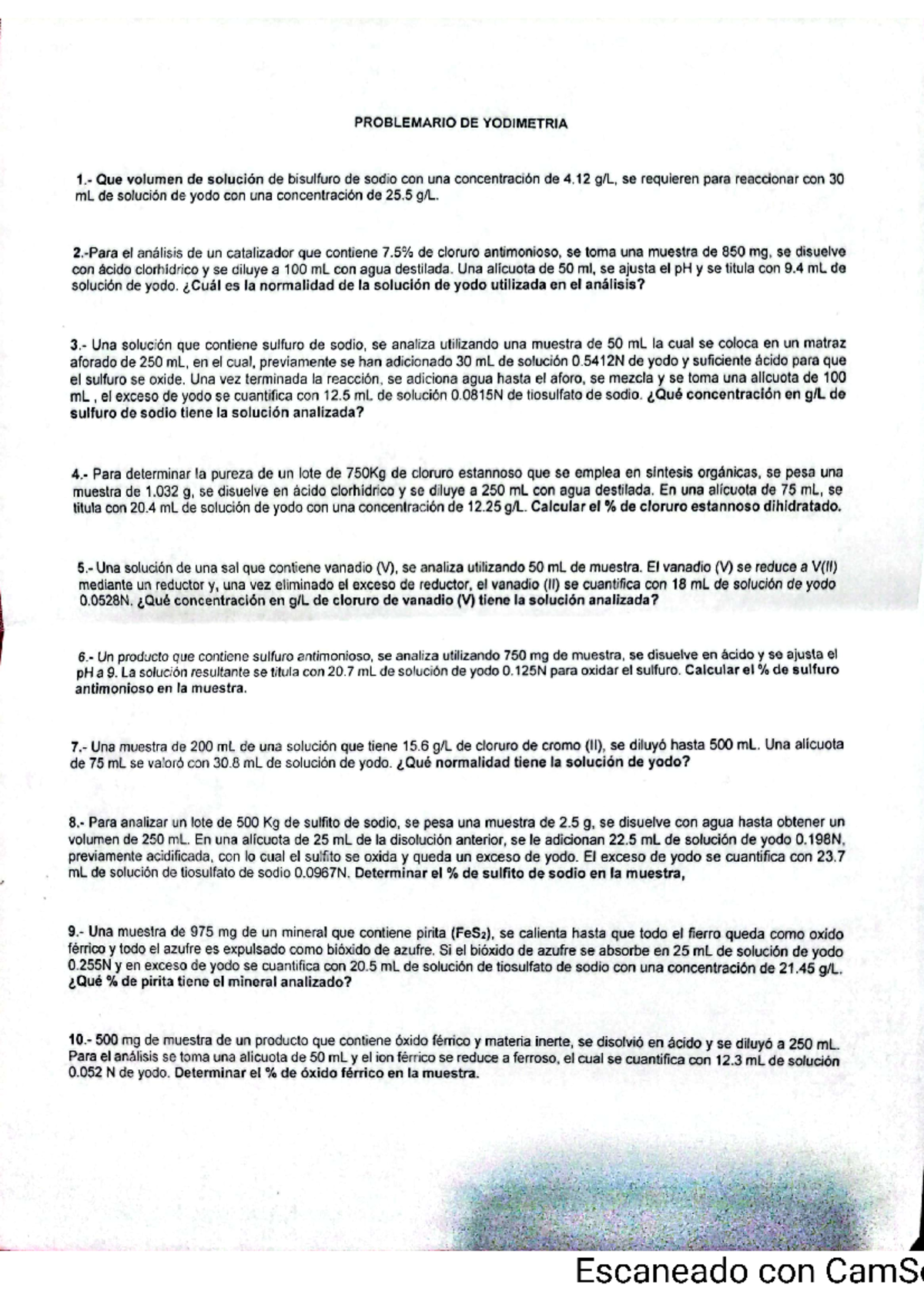 Problemario de Yodometría y Yodimetría: Ejercicios y Soluciones - Document Preview