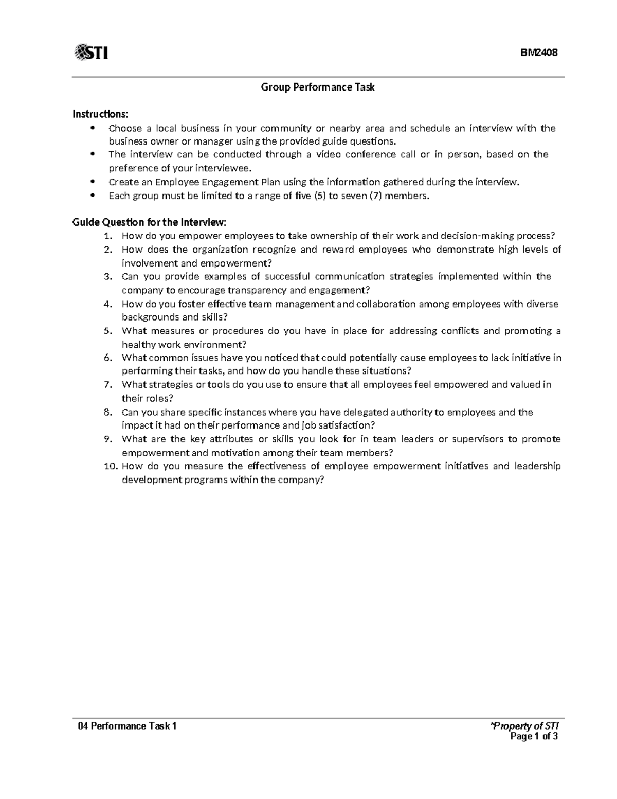 02 Performance Task 1(10) - BM 04 Performance Task 1 *Property of STI ...