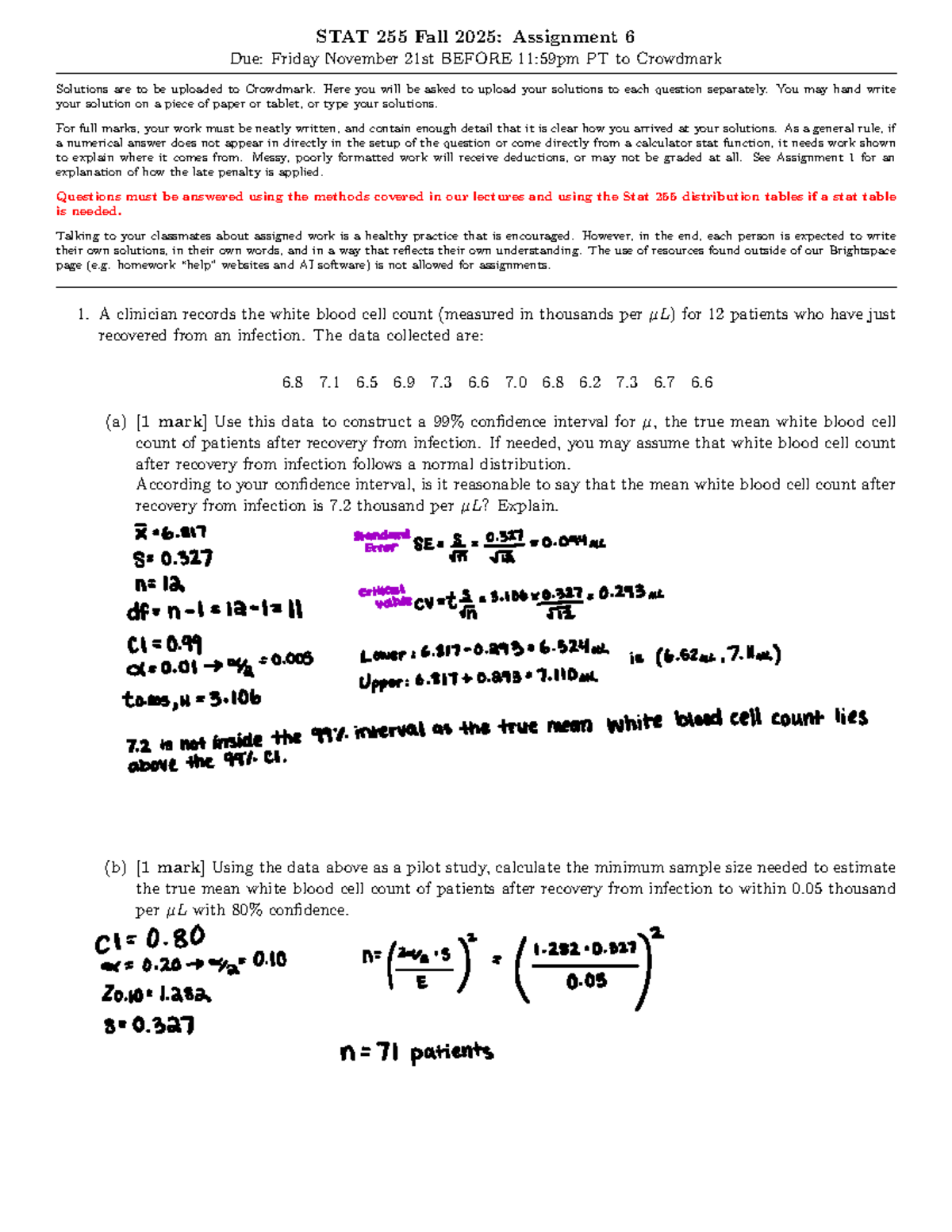 STAT 255 Fall 2025: Assignment 6 Guidelines and Data Analysis - Studocu