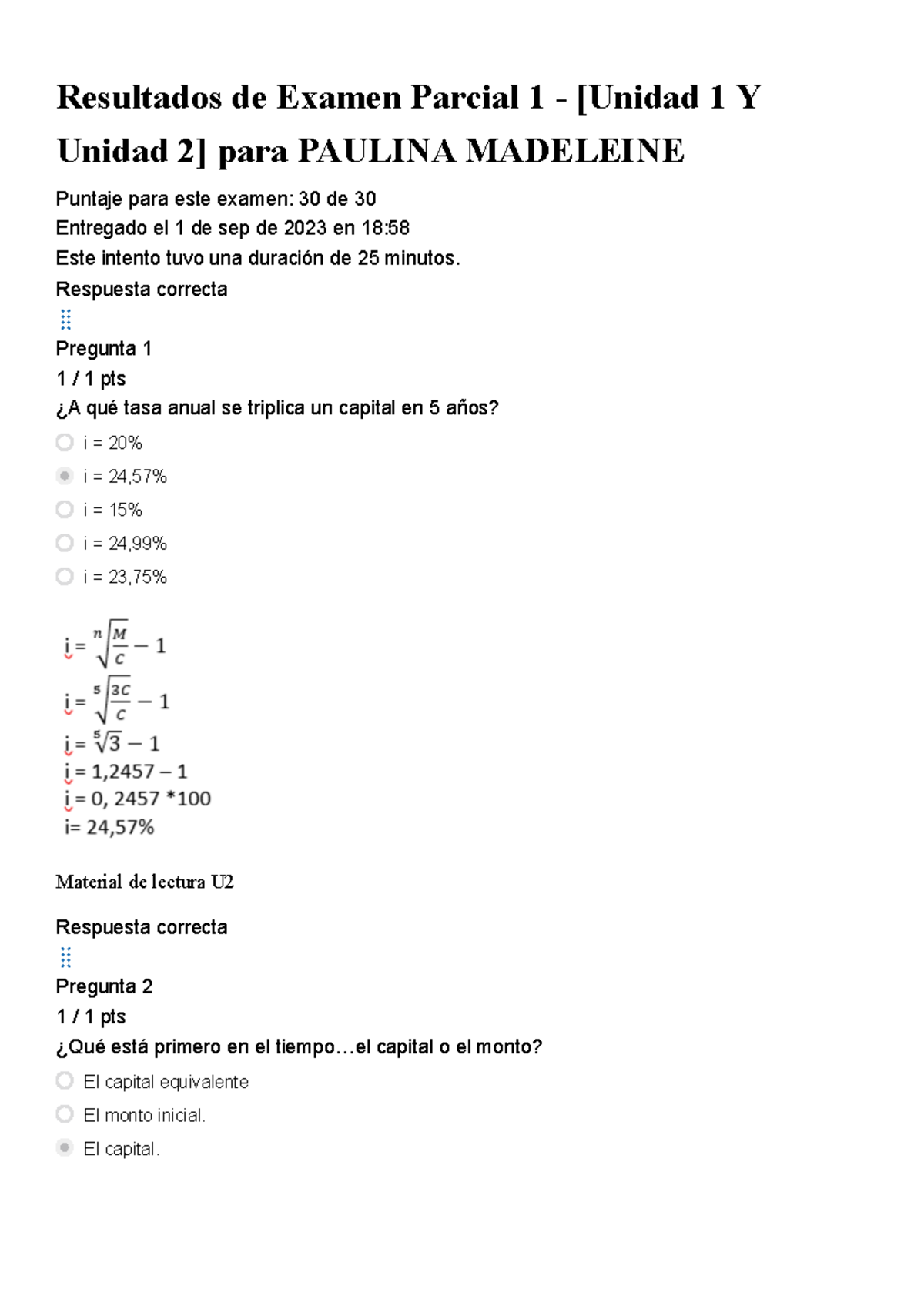 Examen Parcial 1 - [Unidad 1 y Unidad 2] Matemática Financiera - Studocu