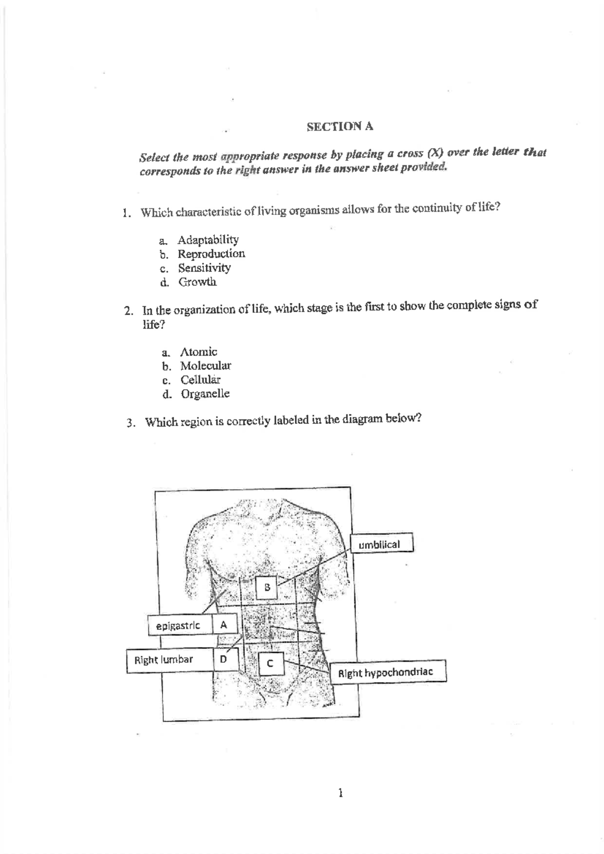 111 F - Practice Material for Living Organisms and Homeostasis Exam ...