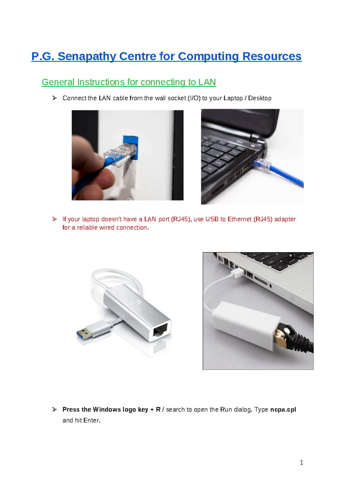 P.G. Senapathy Centre LAN Connection Instructions for Students - Studocu