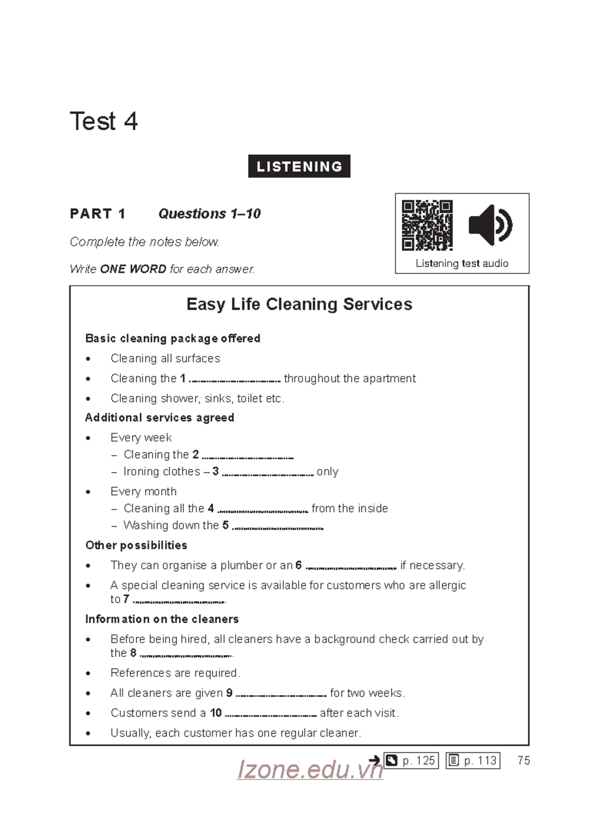 Cambridge 17 TEST 4 - 7HVW /, 67 ( 1, 1 3 57 4XHVWLRQV RPSOHWH W H QRWH ...