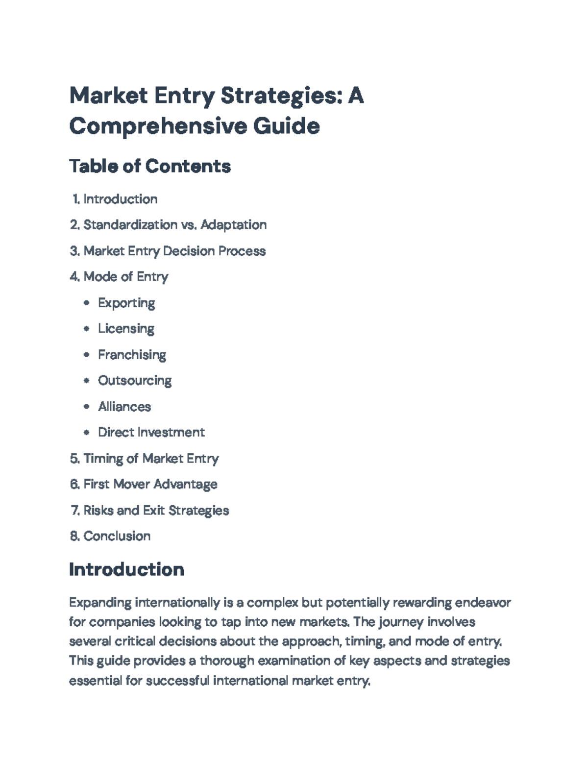 Market Entry Strategies: A Comprehensive Guide for Expansion Decisions ...