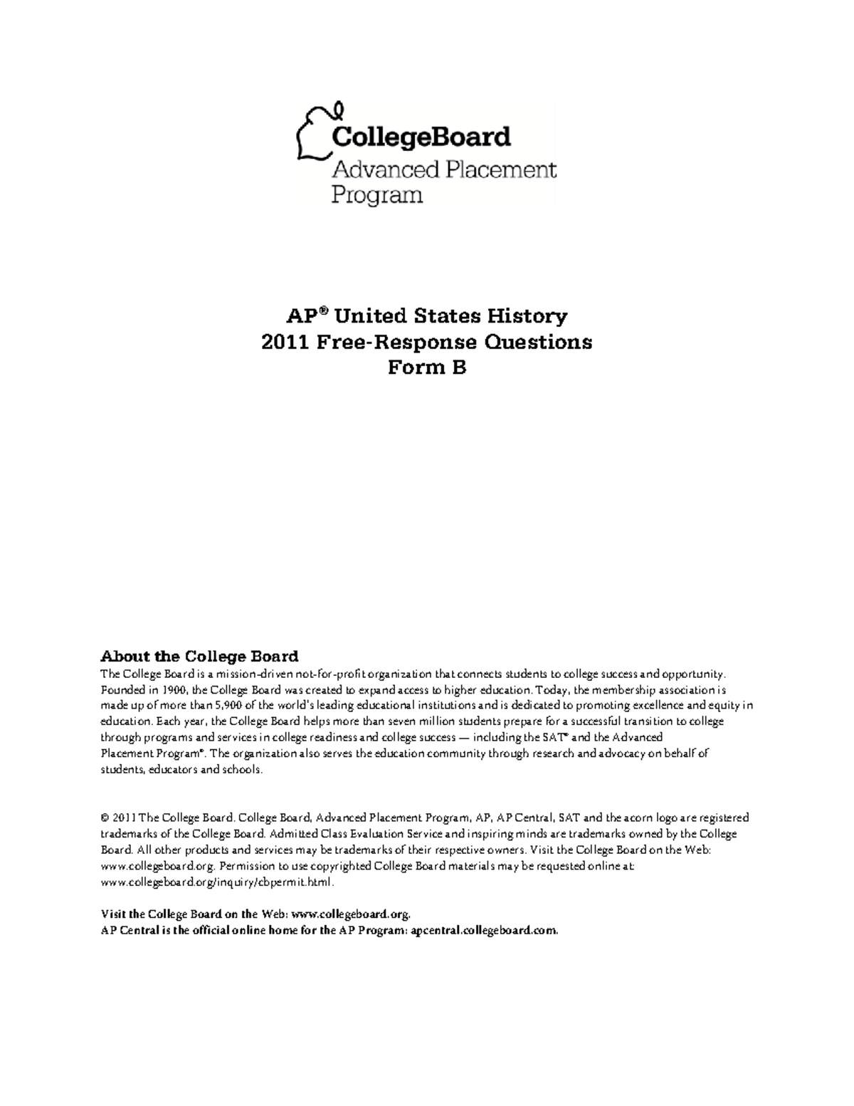 US History 2011 DBQ: Political Changes 1815-1840 (Form B) - Studocu
