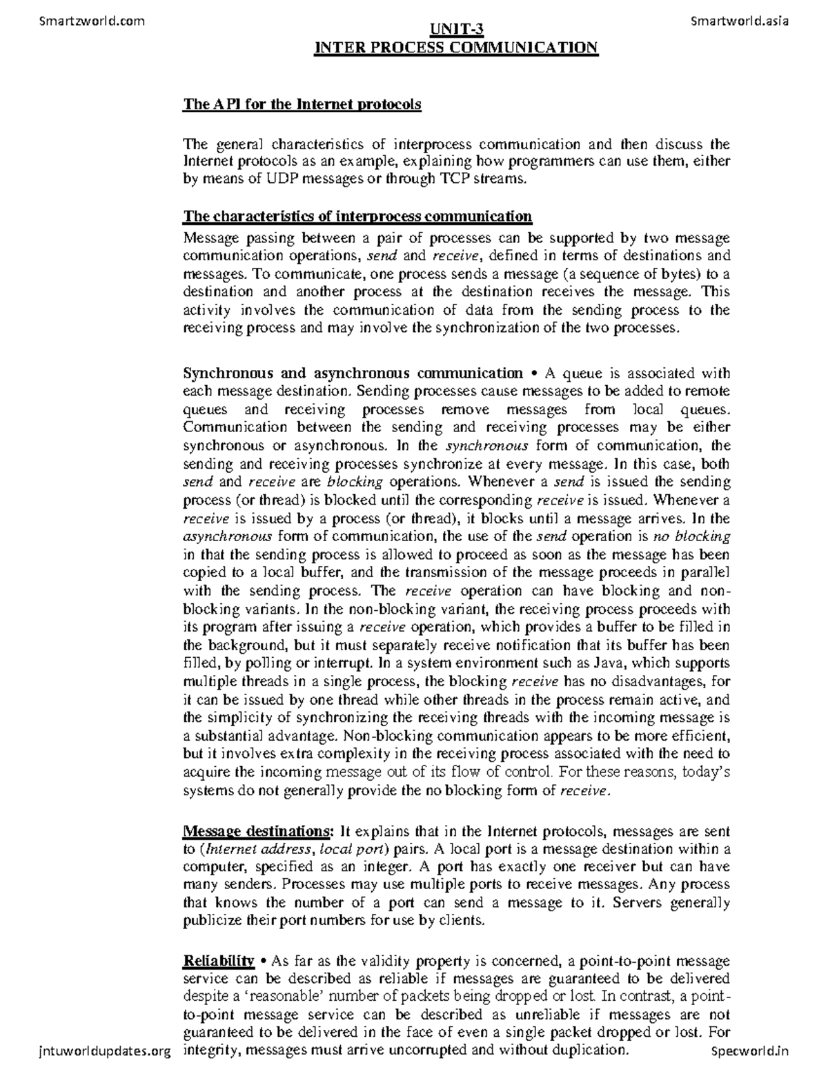 Distributed Systems U3: Interprocess Communication and Internet ...