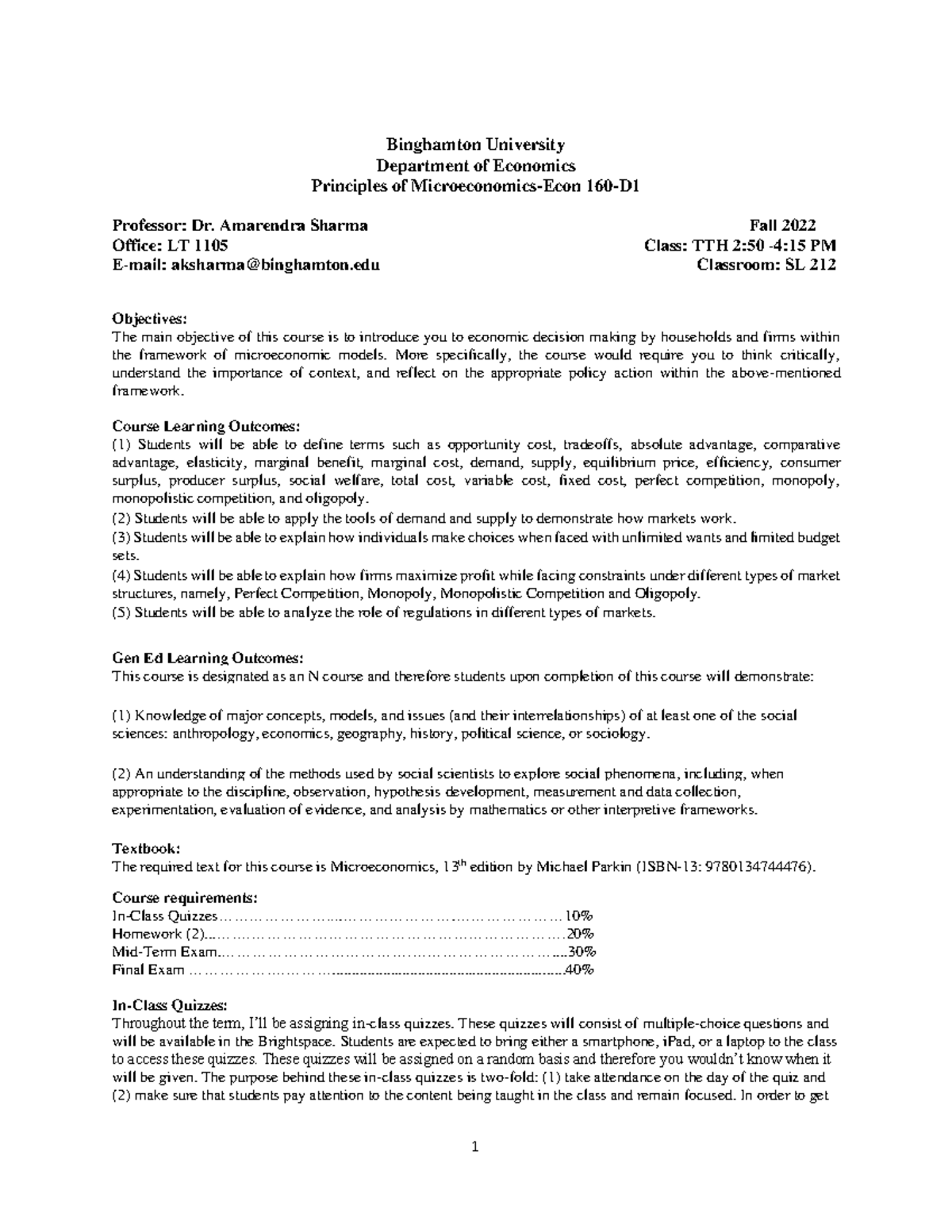Syllabus ECON 160 D - Principles of Microeconomics, Fall 2022 - Studocu