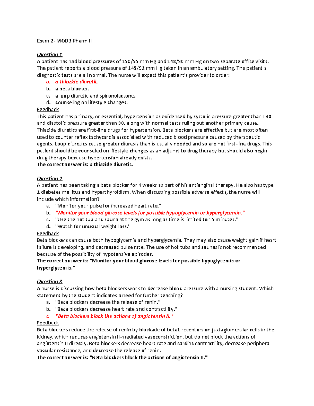 Pharmacology II Exam 2 Study Questions and Answers - Studocu