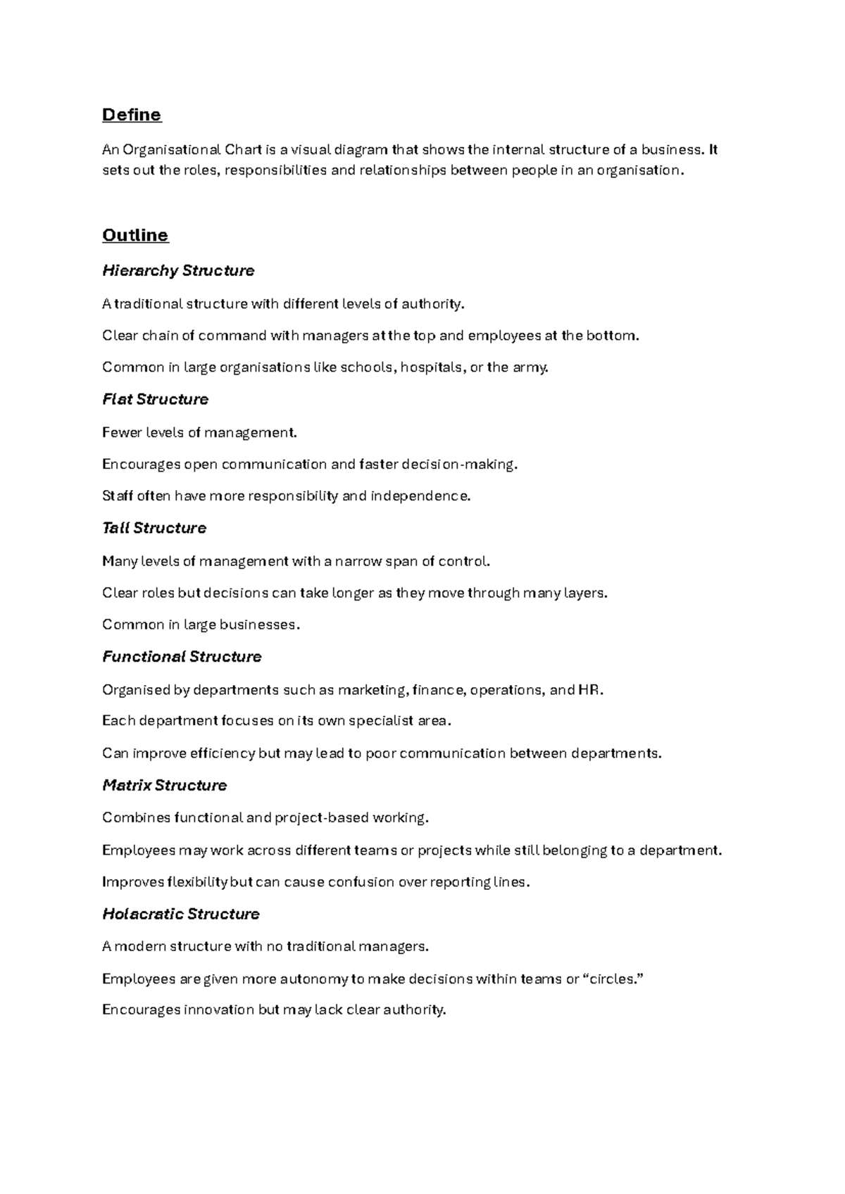 Organisational Chart Structures: Definitions & Terms Overview - Studocu