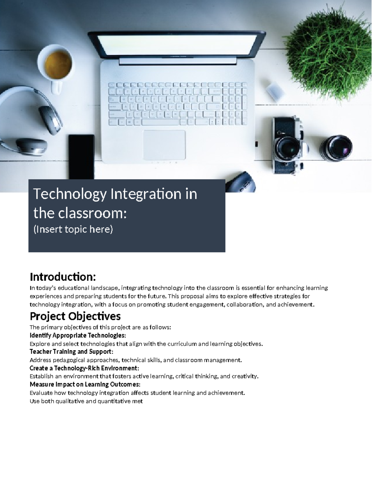 Proposal for Technology Integration in the Classroom: Strategies ...