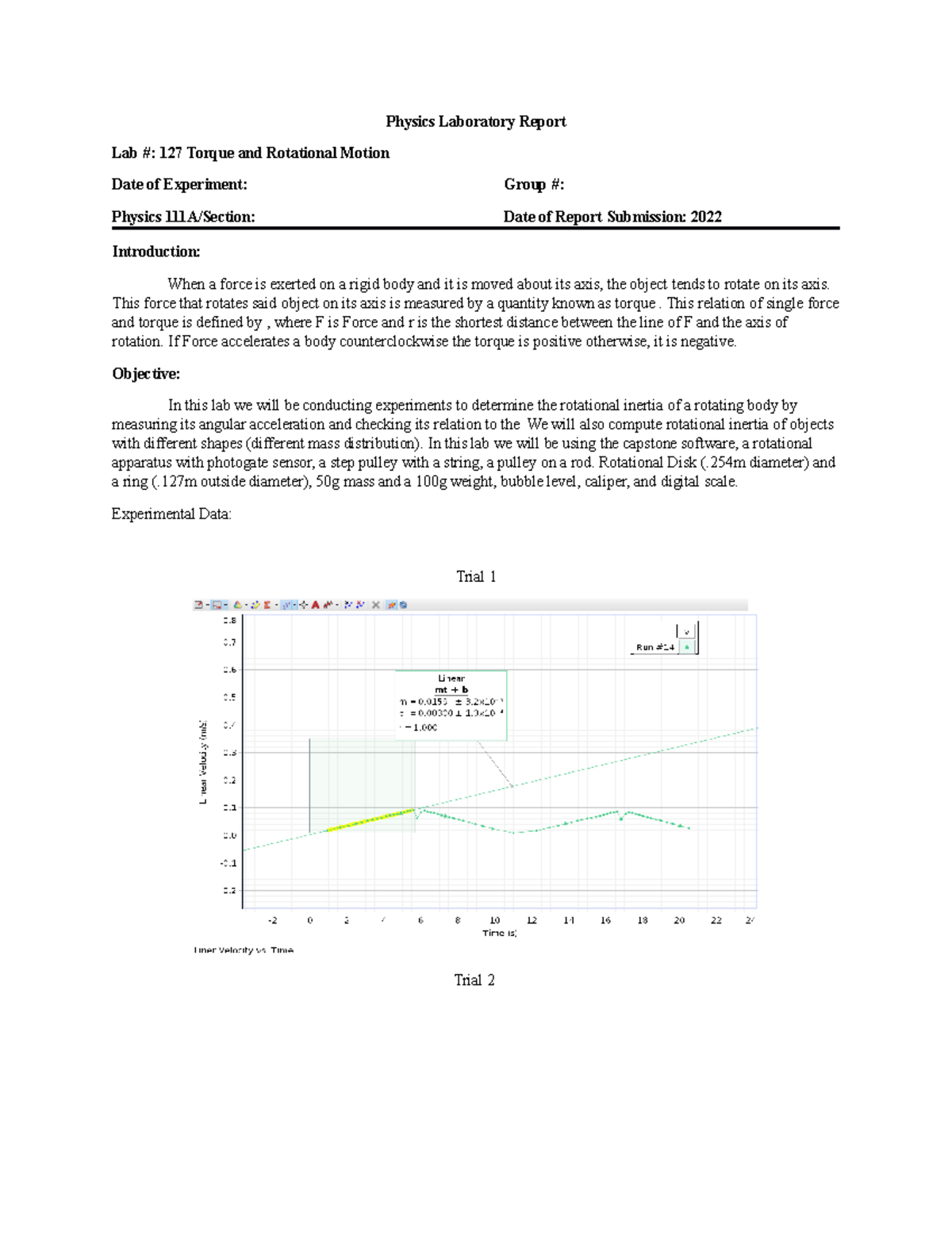 Lab 127 Torque and Rotational Motion - Physics Laboratory Report Lab ...