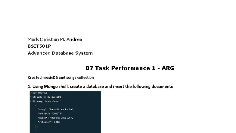 Andree Mark Christian 07 Task Performance 1 - ARG - Bachelor of Science ...
