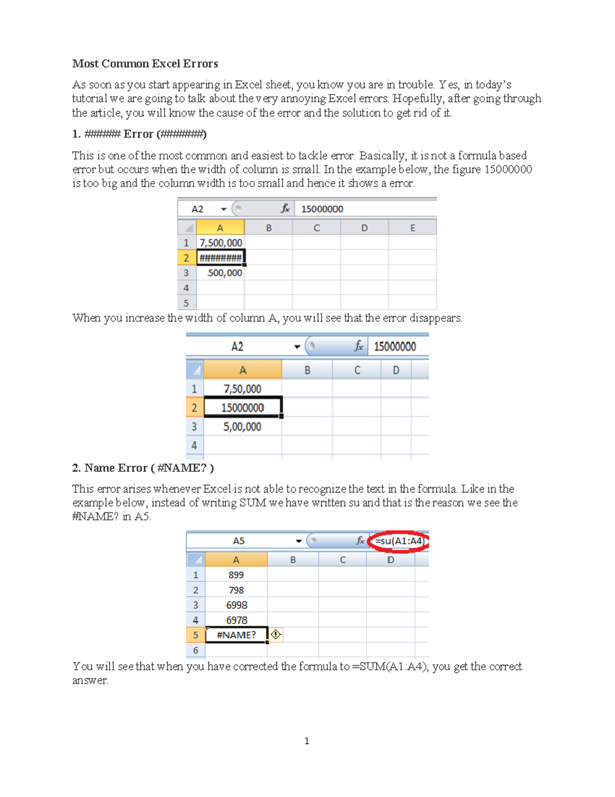 Common Excel Errors and Their Solutions: A Guide - Studocu