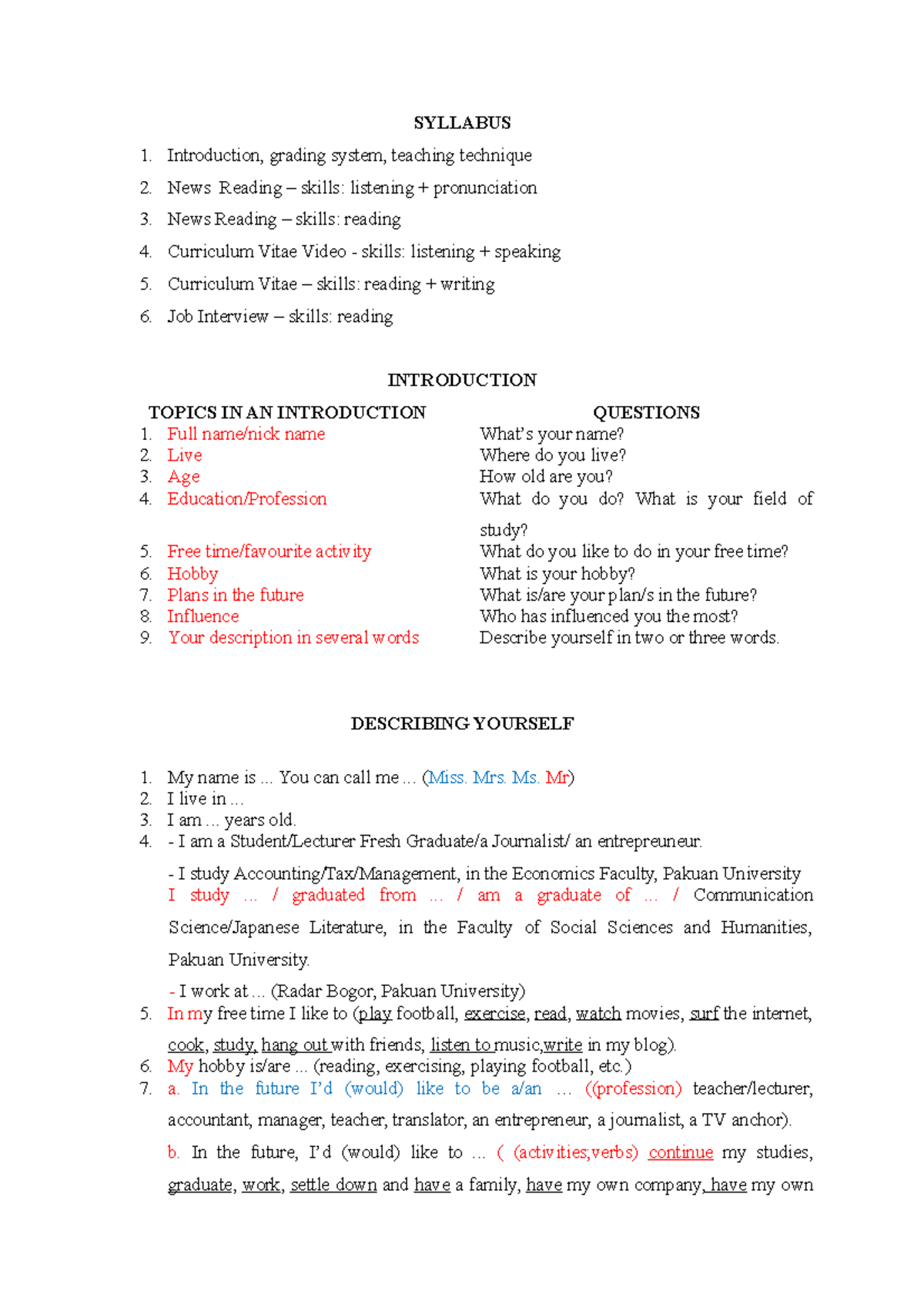English for Public Relations: Course Syllabus and Skills Development ...