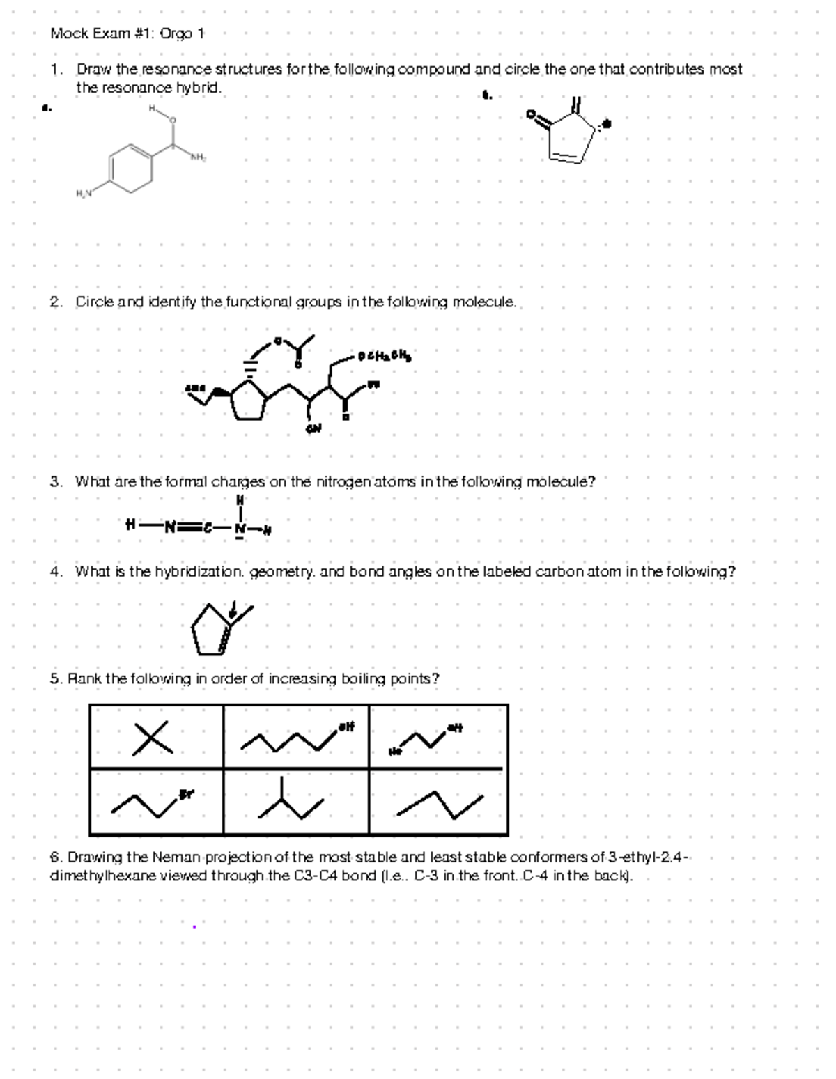Mock Exam Orgo 1: Resonance, Functional Groups & Conformers - Studocu