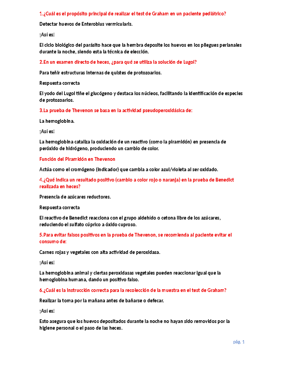 Cuestionario de Parasitología Práctica - Test de Graham y Pruebas ...