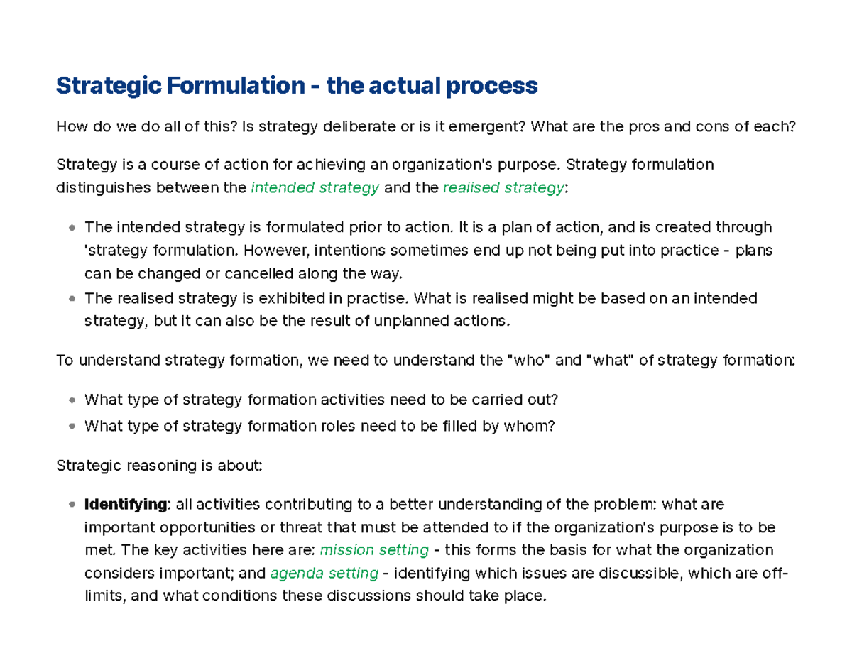 Strategic Formulation Process: Balancing Deliberate and Emergent ...
