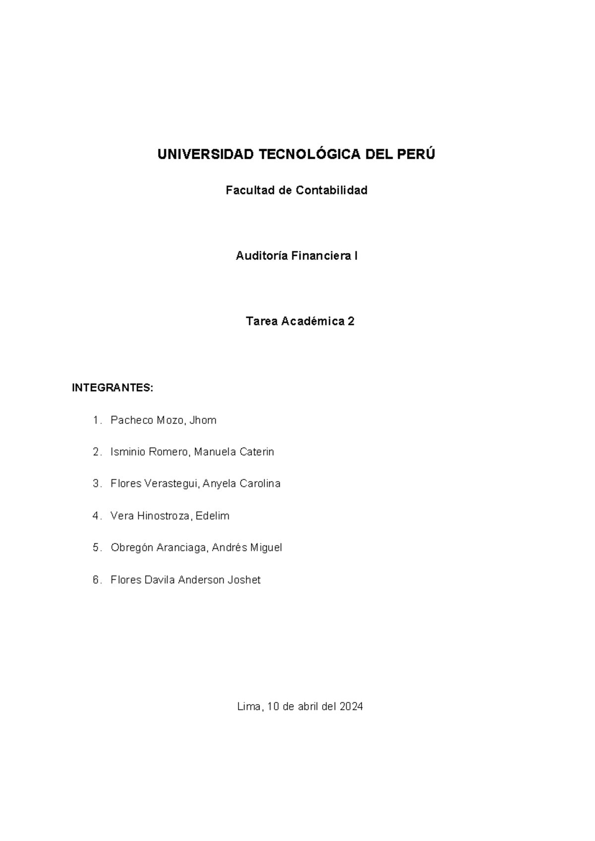 Cuestionario de Control Interno para Auditoría Financiera I - TA2 - Studocu