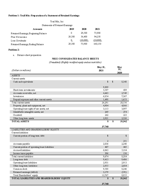 BSE Problem Set 3 - Problem 1 Balance Sheet, Income Statement, and the ...