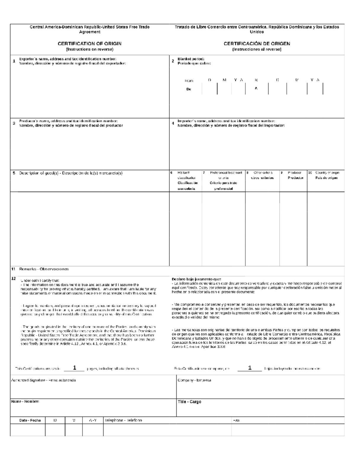 CAFTA-DR Certification of Origin Document Instructions - Studocu