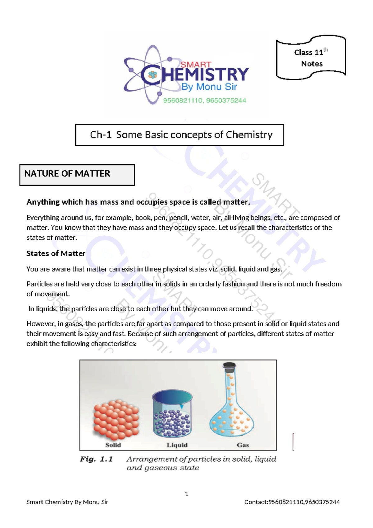 11th Chemistry - Chapter 1 Notes: Nature of Matter and Properties - Studocu