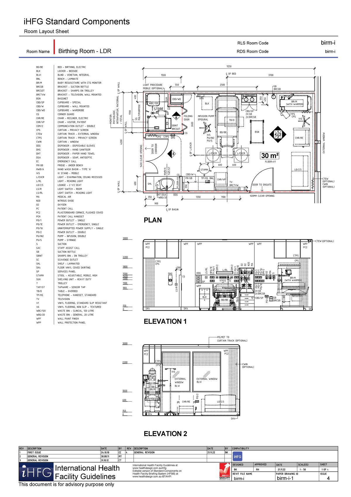 iHFG Standard Components Room Layout Sheet for Birthing Room LDR RDS ...