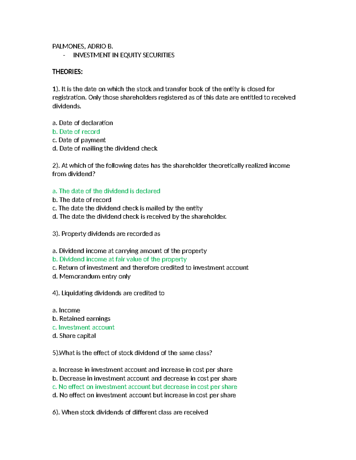 Investment in Equity Securities: Key Concepts and Problems - Studocu