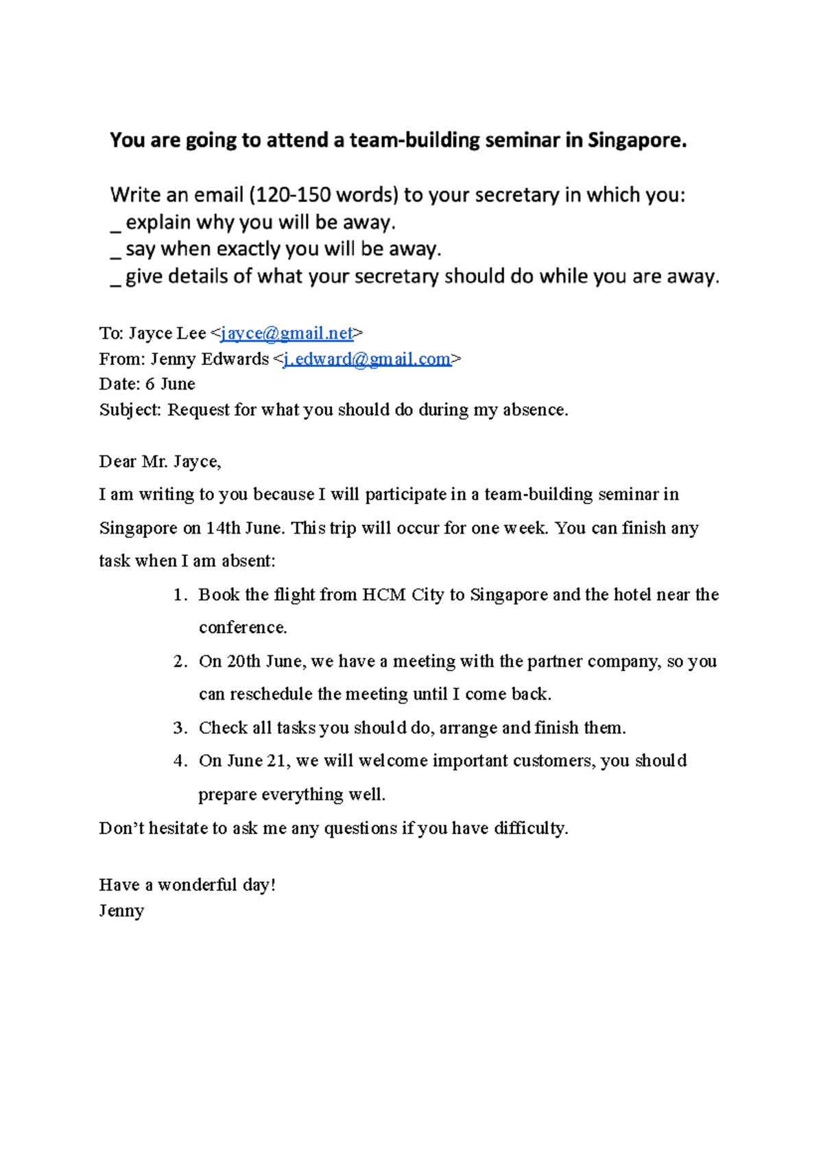 Practice 1 - Request Email for Absence Management - Studocu