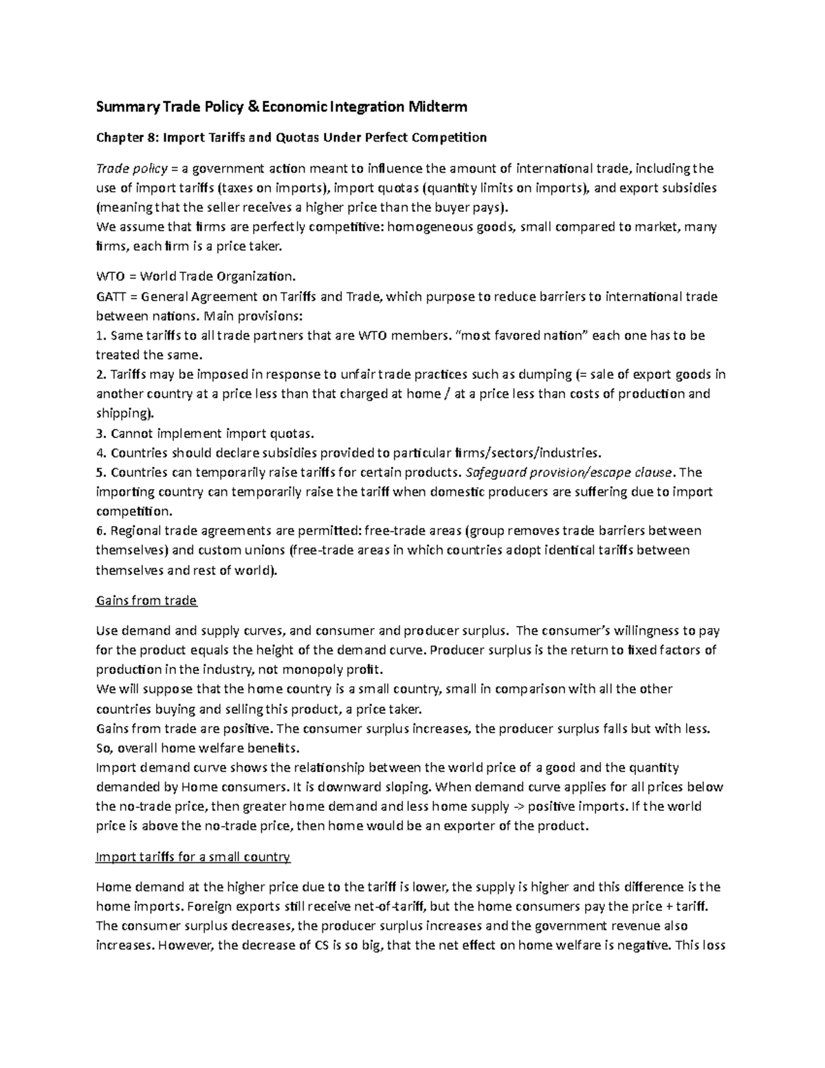 International Economics - Summary Midterm: Chapters 8-11 Overview ...