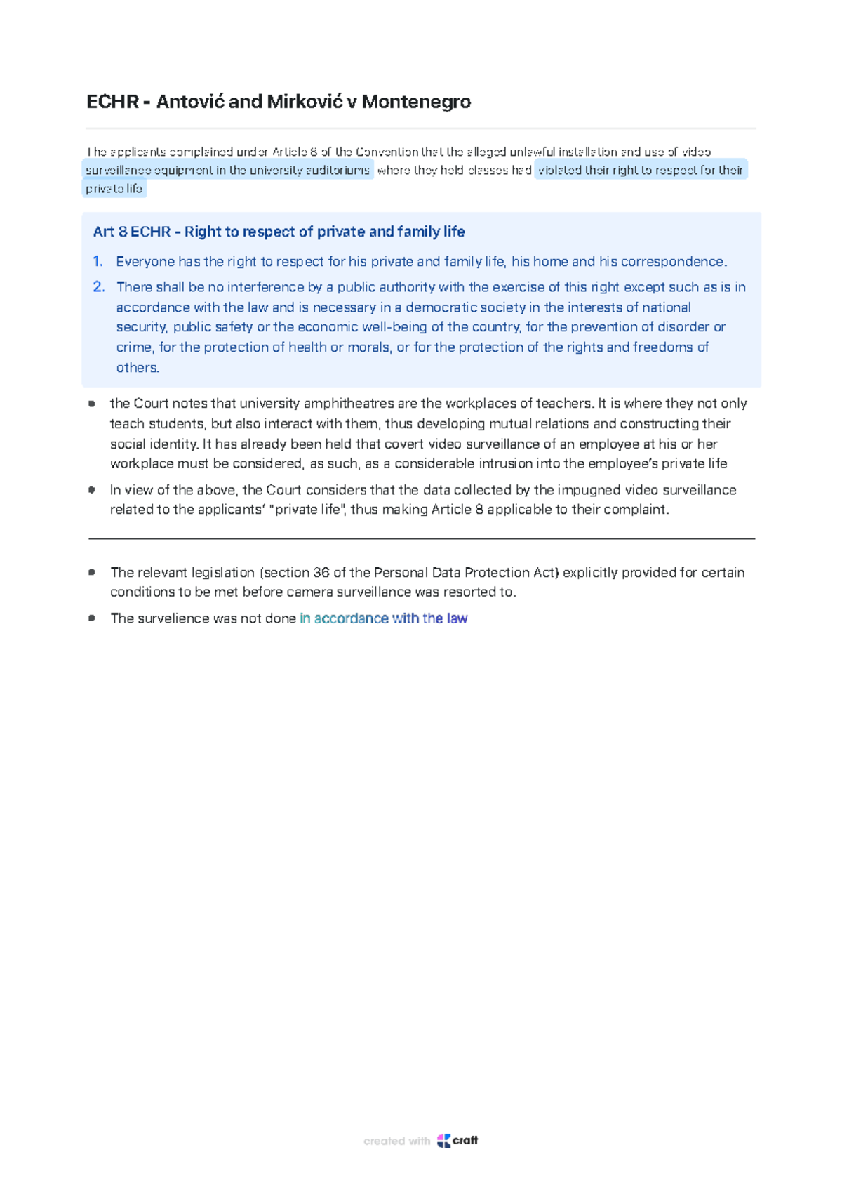 Case Summary ECHR: Antović & Mirković v Montenegro on Article 8 Rights ...