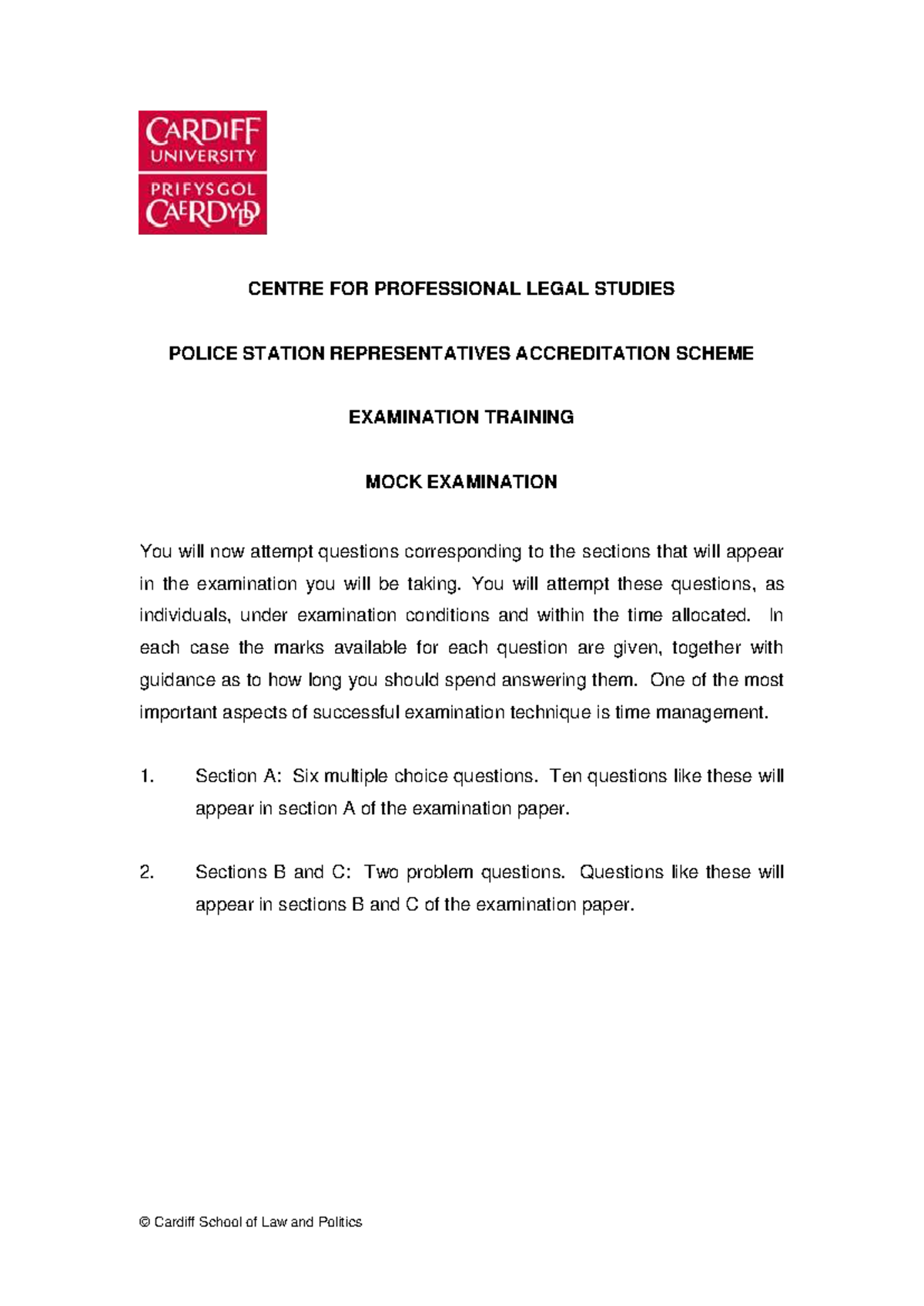 Cardiff School of Law and Politics: Mock Exam for Police Station ...