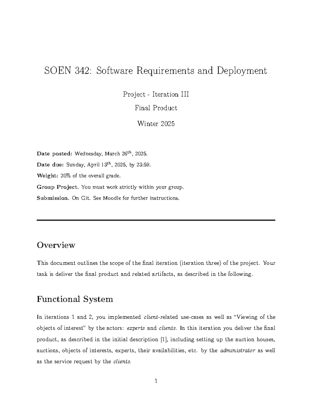 SOEN 342: Final Product for Software Requirements Project Iteration 3 ...