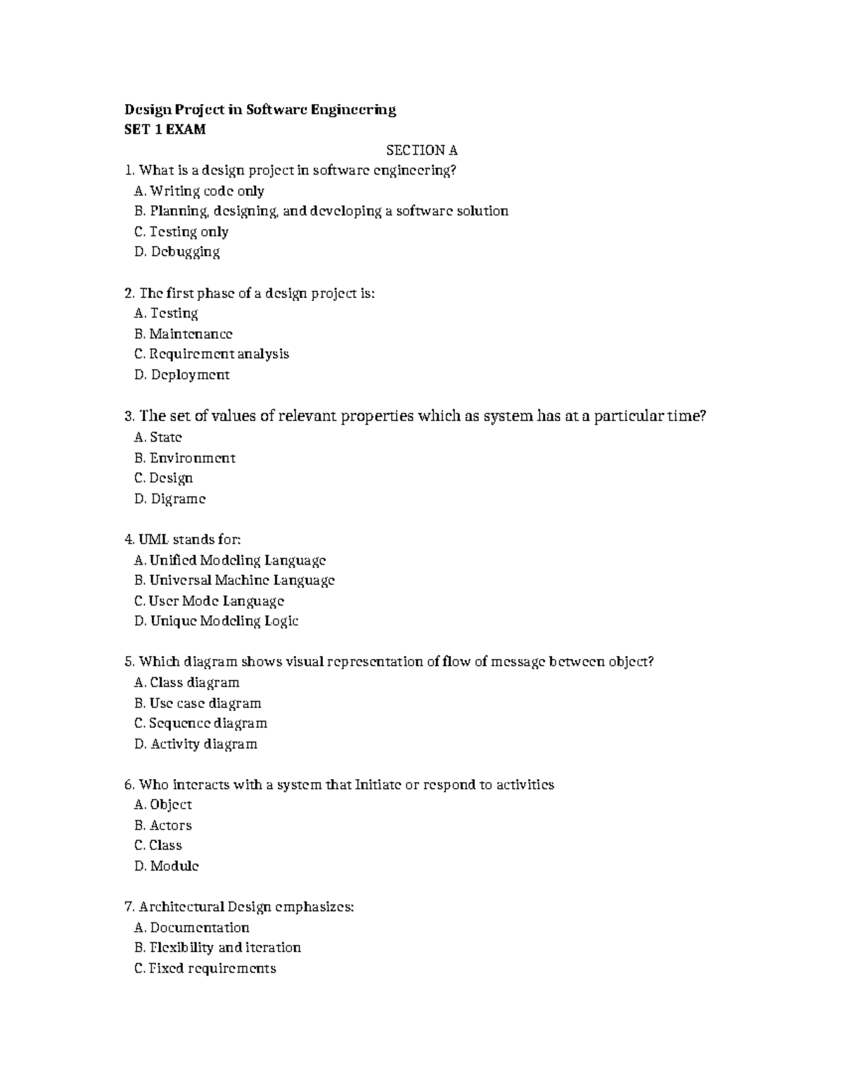 Design Project in Software Engineering SET 1 - Exam & Tutorial Notes ...